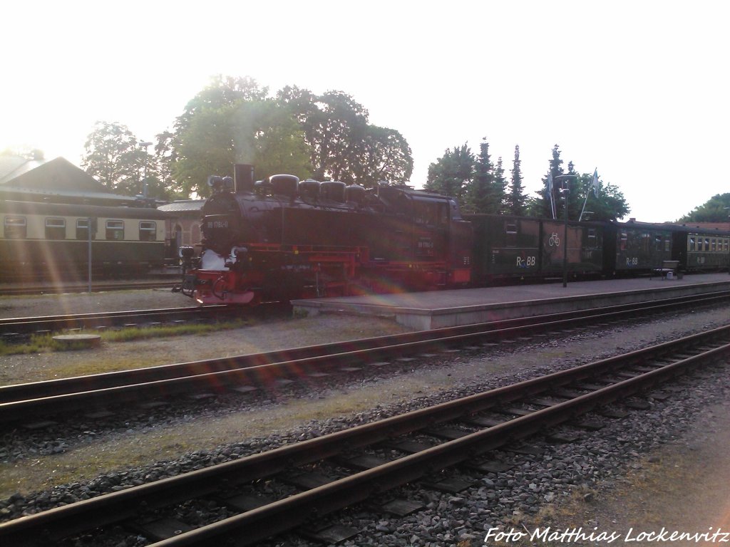 RBB 99 1784 ist soeben im Bahnhof Putbus eingefahren am 2.7.13