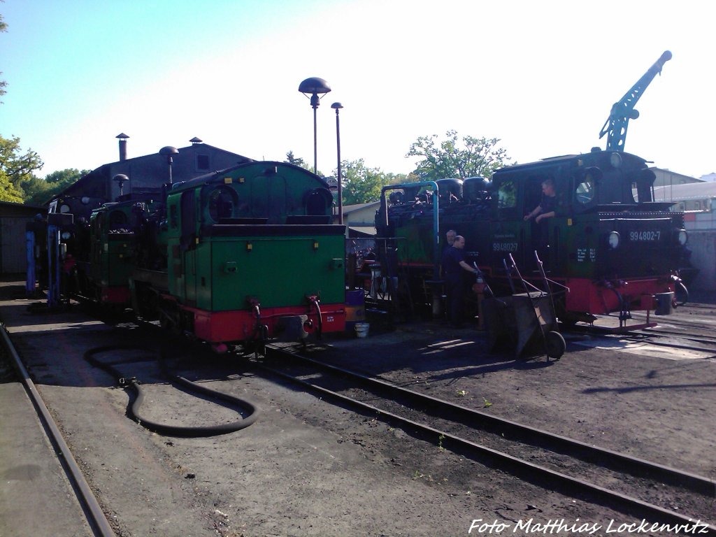 RBB Mh 53 + 52 & 99 4802 im Kleinbahn BW Putbus am 7.6.13