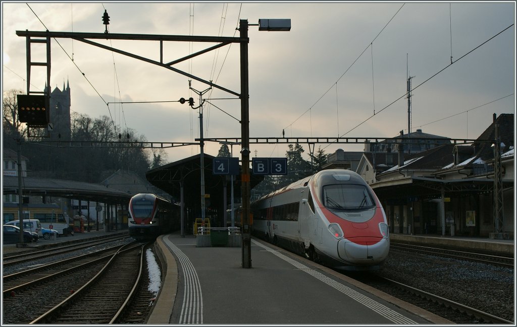 SBB ETR 610 auf dem Weg nach Venezia bei der Durchfahrt in Vevey. 
23. Feb. 2013