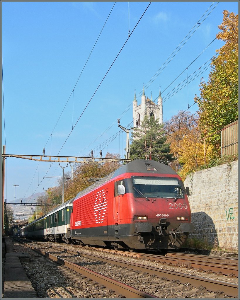 SBB Re 460 mit IR verlsst Vevey in Richtung Brig.
2. Nov. 2007