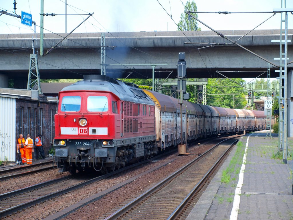 Siek am am Asig zum stehen und musste dann fr die letzten Kilometer nach Maschen noch mal richtig Gas geben. Das tat sie auch. Die 233 264-1 fuhr mit ihrem Autozug von Cuxhaven am 24.6 durch Hamburg-Harburg.