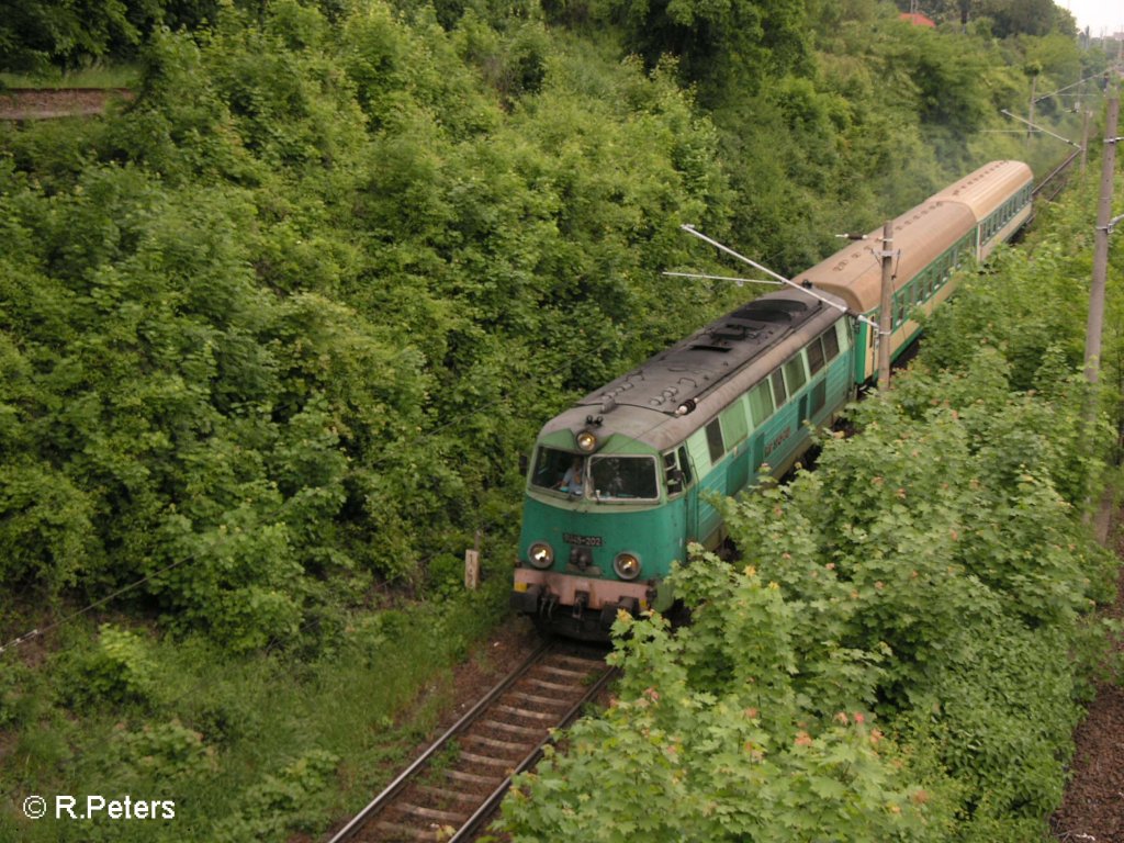 SU45 202 verlsst Frankfurt/Oder mit ein Poznan Express. 22.05.08