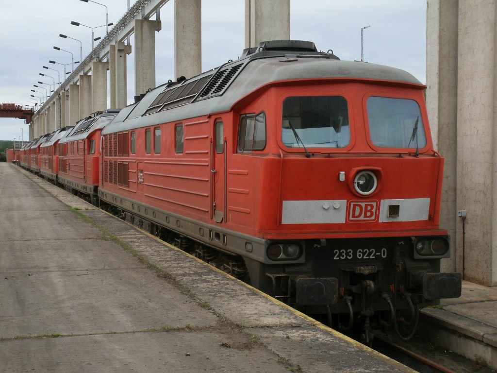 Wieviele Lok`s vorher wird auch 233 622 eines Tages ihre letzte Fahrt zum Schneidbrenner antreten,noch steht die Lok in Mukran.Aufgenommen am 04.September 2012.