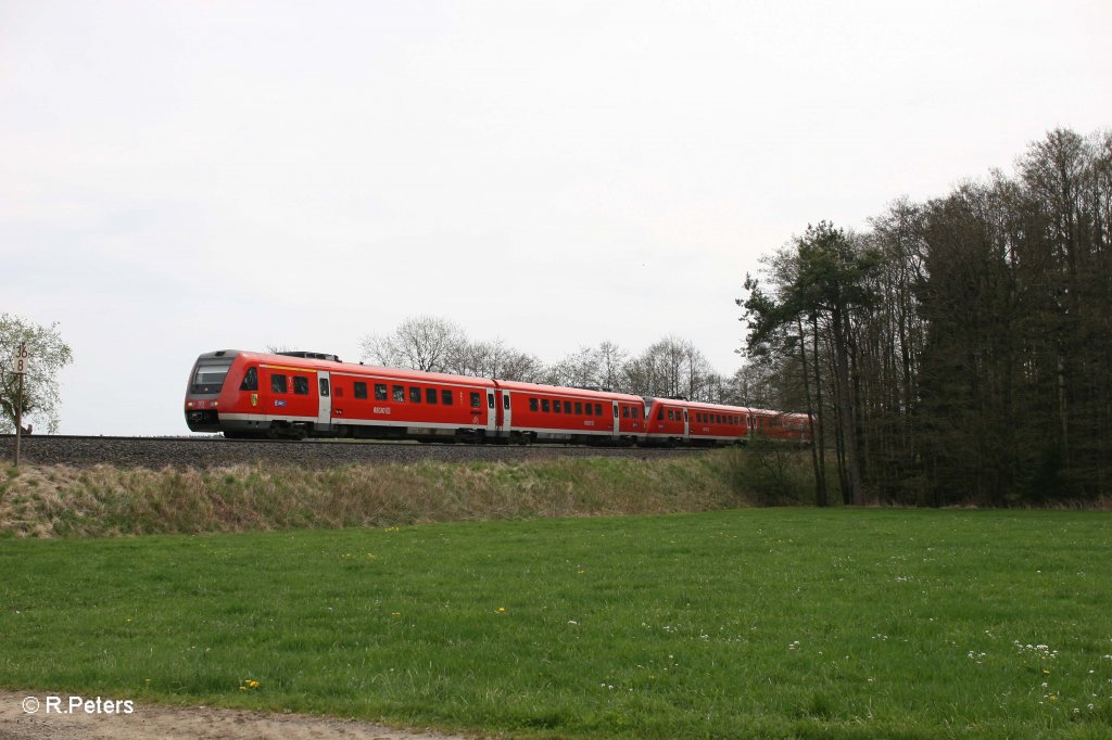 Zwei 612er als RE3694 Regensburg - Gera bei Oberteich. 29.04.12