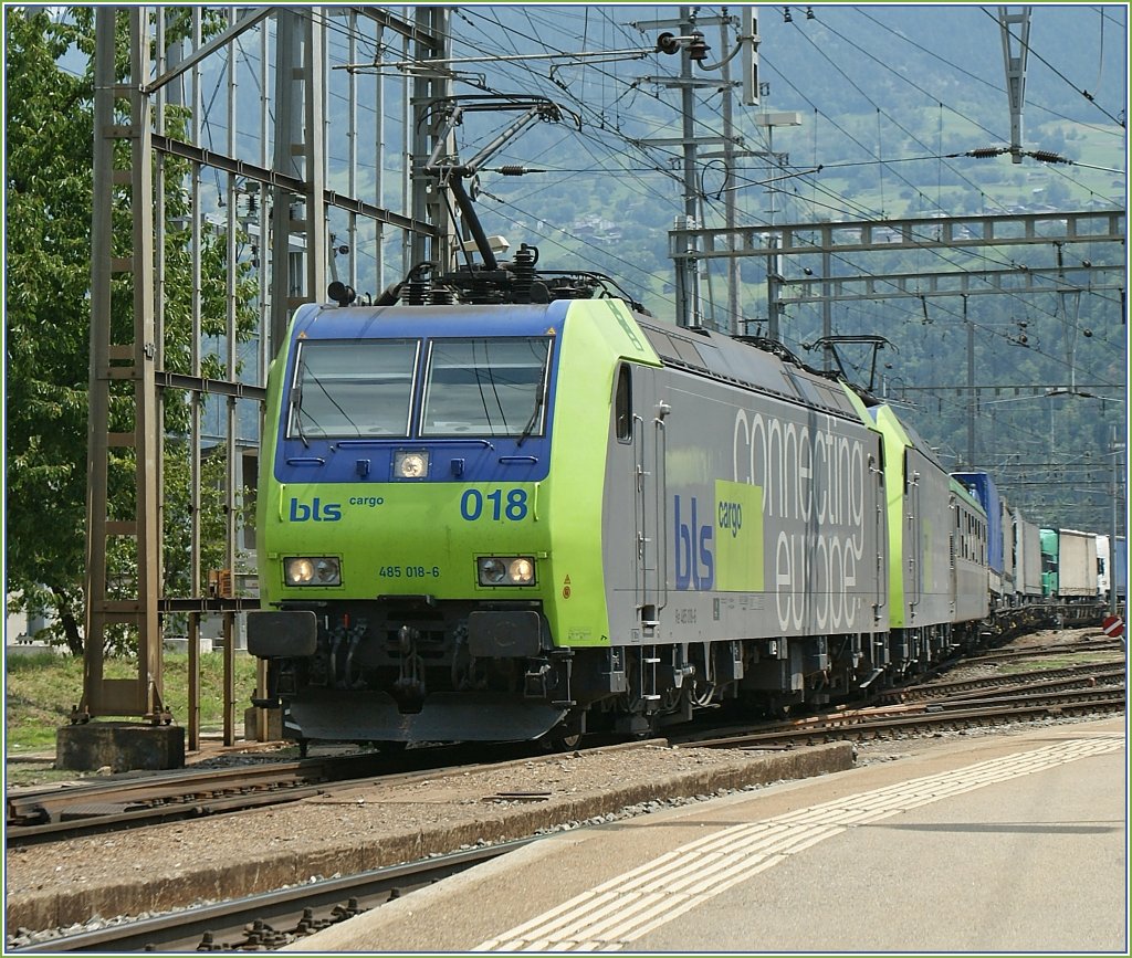 Zwei BLS Re 485 verlassen Birg mit eine Gterzug.
29.06.2011