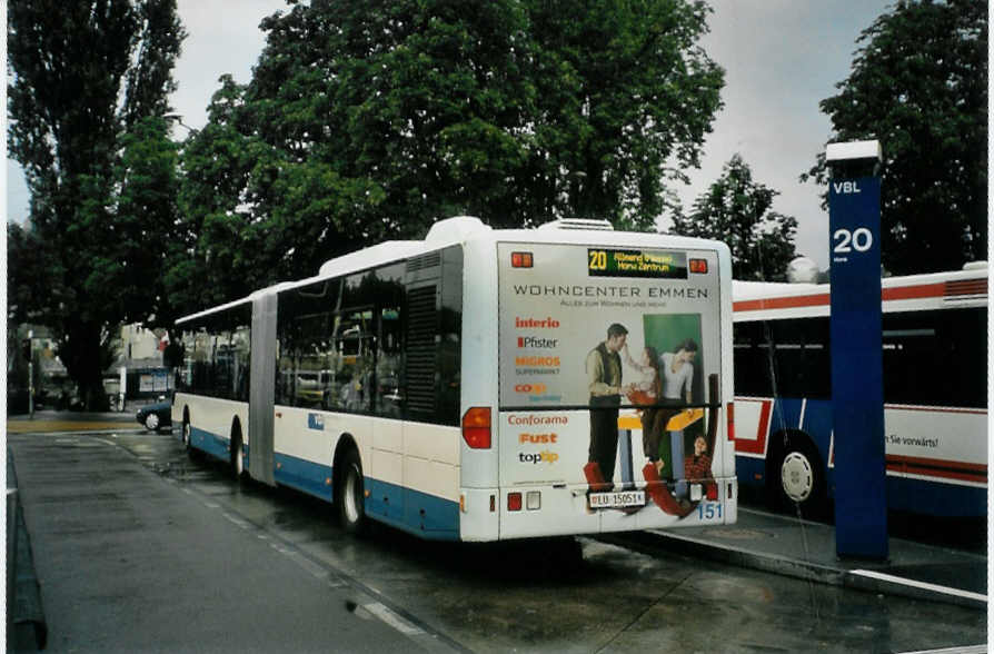 (096'829) - VBL Luzern - Nr. 151/LU 15'051 - Mercedes am 23. Juli 2007 beim Bahnhof Luzern