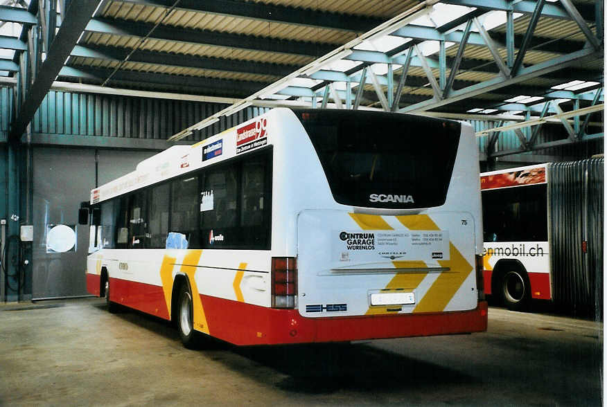 (100'931) - RVBW Wettingen - Nr. 75/AG 19'001 - Scania/Hess am 3. November 2007 in Wettingen, Garage