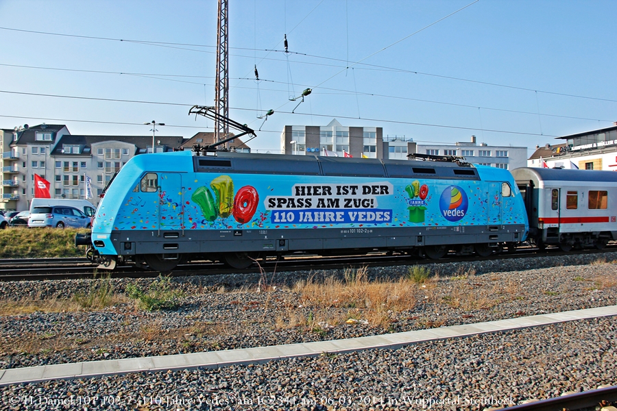101 102-2  110 Jahre Vedes  am IC2341 am 06.03.2014 in Wuppertal Steinbeck. 