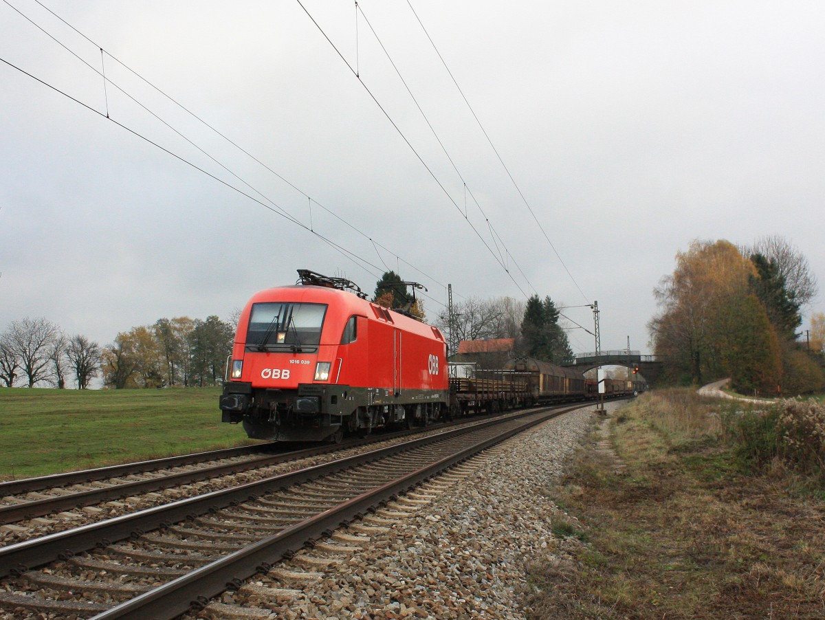 1016 039-8 mit einem Gterzug am 15. November 2013 bei bersee am Chiemsee.