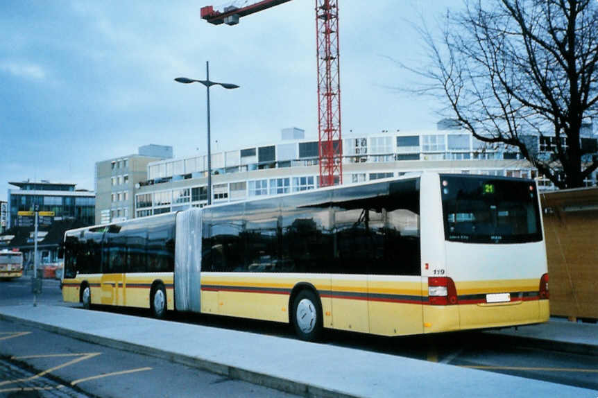 (101'836) - STI Thun - Nr. 119/BE 700'119 - MAN am 14. Dezember 2007 beim Bahnhof Thun (prov. Haltestelle)