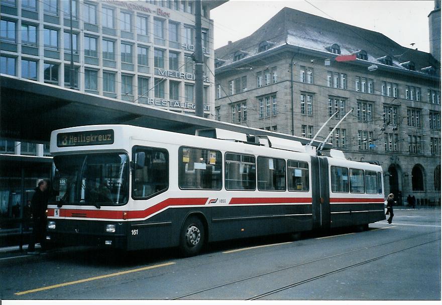 (104'015) - VBSG St. Gallen - Nr. 161 - NAW/Hess Gelenktrolleybus am 4. Februar 2008 beim Bahnhof St. Gallen