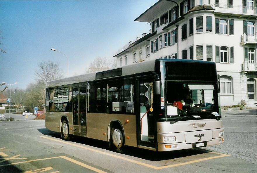 (104'134) - Lengacher, Mnsingen - Nr. 7/BE 556'335 - MAN/Gppel (ex AFA Adelboden Nr. 55; ex Matt, FL-Mauren Nr. 66) am 11. Februar 2008 beim Bahnhof Mnsingen