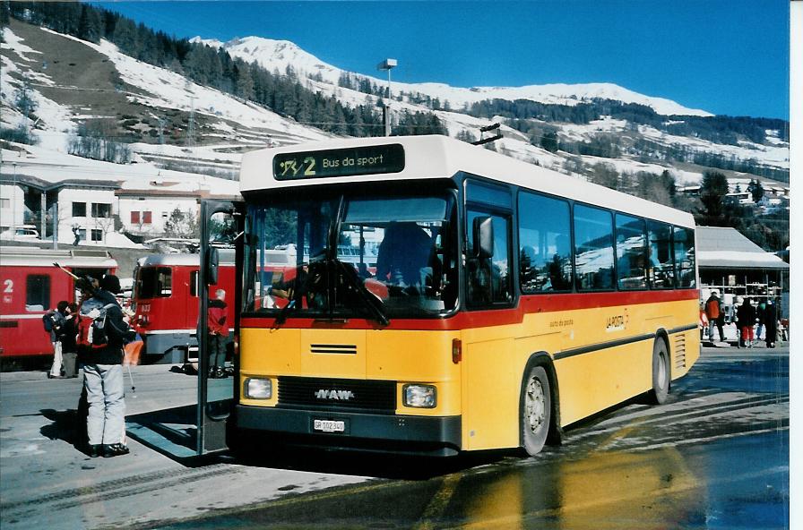 (104'407) - PostAuto Graubnden - GR 102'340 - NAW/Hess (ex P 24'456) am 19. Februar 2008 beim Bahnhof Scuol-Tarasp