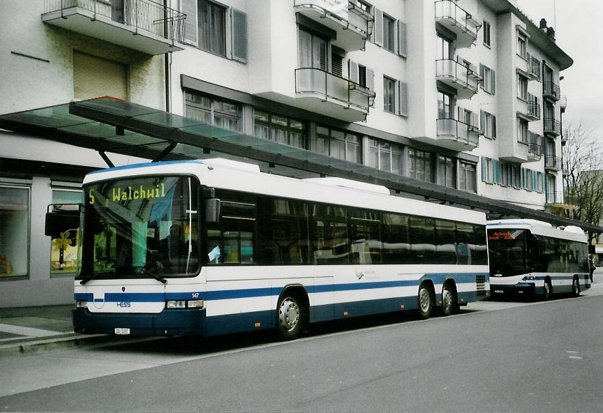 (106'125) - ZVB Zug - Nr. 147/ZG 3397 - Scania/Hess am 31. Mrz 2008 beim Bahnhof Zug