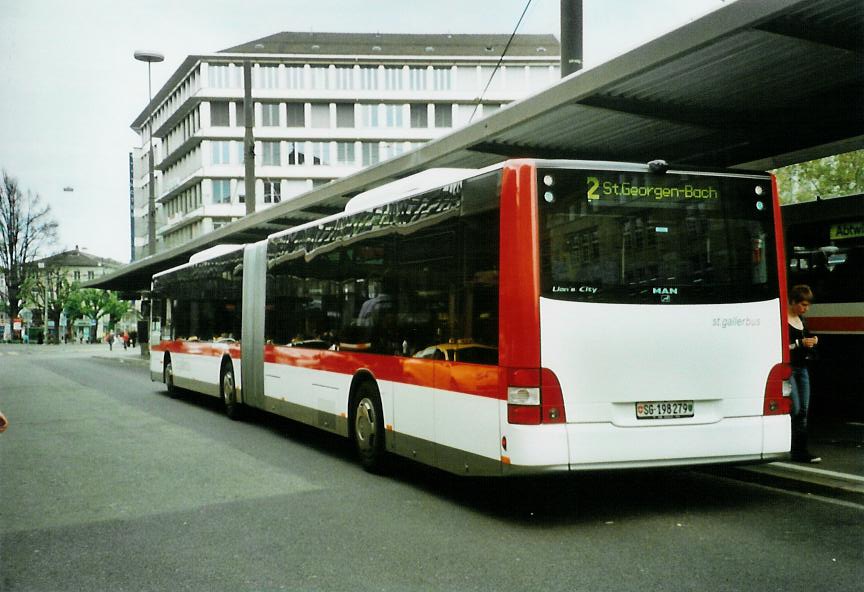 (107'517) - St. Gallerbus - Nr. 279/SG 198'279 - MAN am 24. Mai 2008 beim Bahnhof St. Gallen