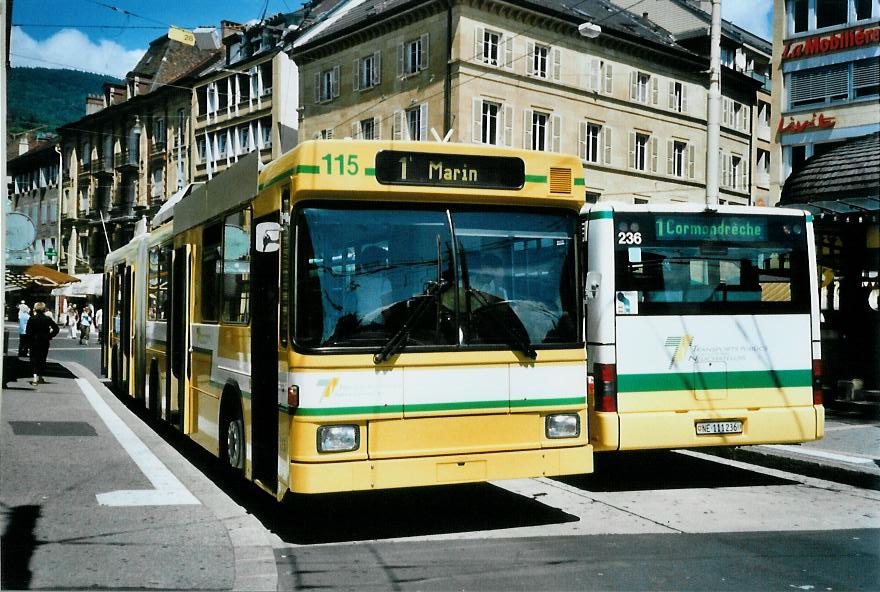 (109'901) - TN Neuchtel - Nr. 115 - NAW/Hess Gelenktrolleybus am 2. August 2008 in Neuchtel, Place Pury