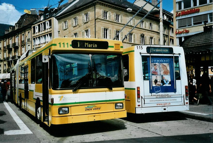 (109'915) - TN Neuchtel - Nr. 111 - NAW/Hess Gelenktrolleybus am 2. August 2008 in Neuchtel, Place Pury