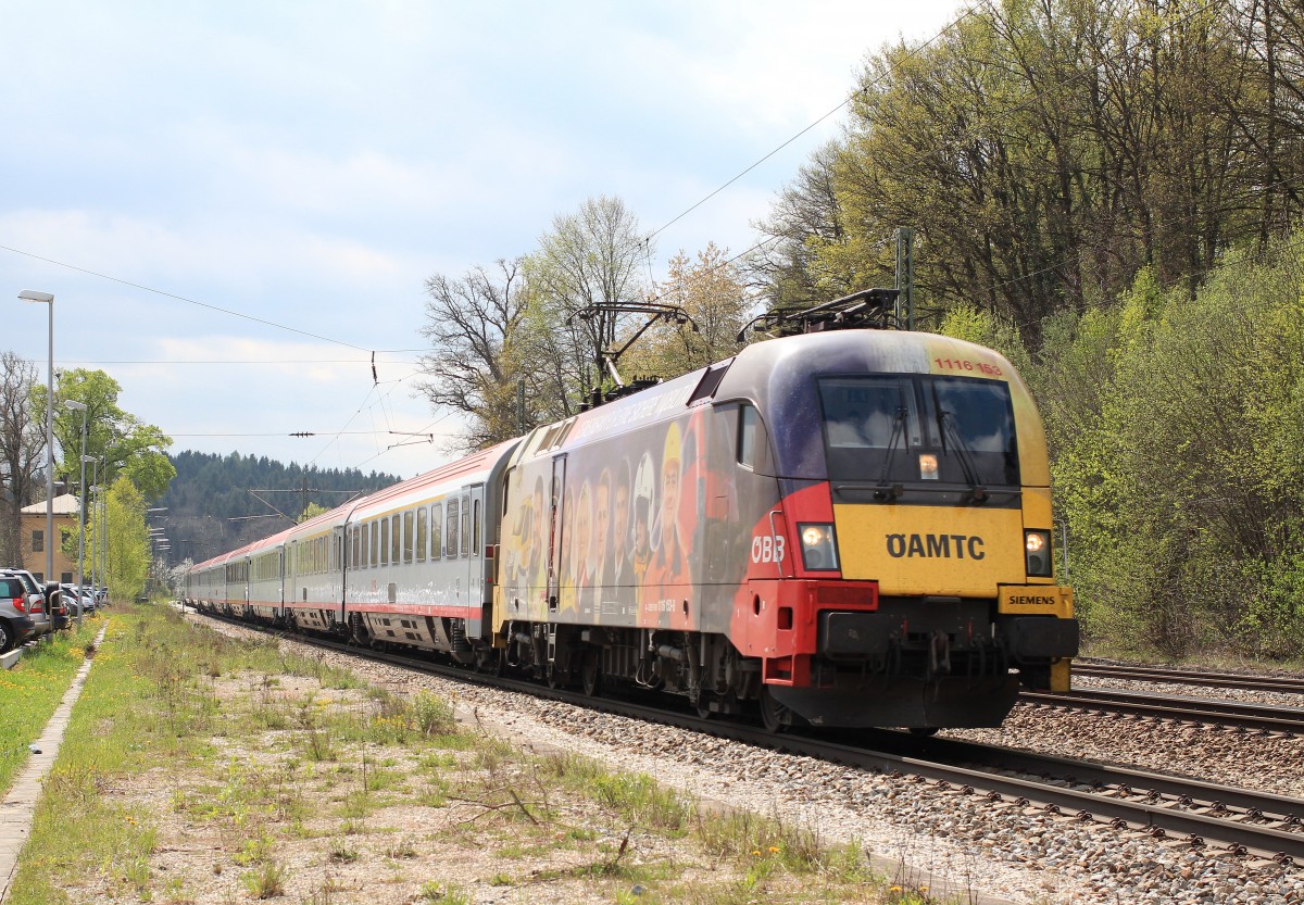 1116 153  ÖAMTC  am 14. April 2014 auf dem Weg nach München im Bahnhof von Assling.