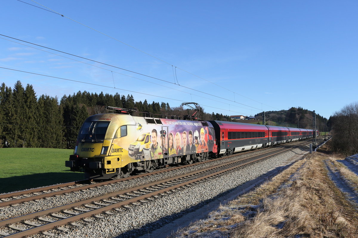 1116 153  AMTC  mit einem Railjet aus Salzburg kommend am 30. Dezember 2019 bei Grabensttt.