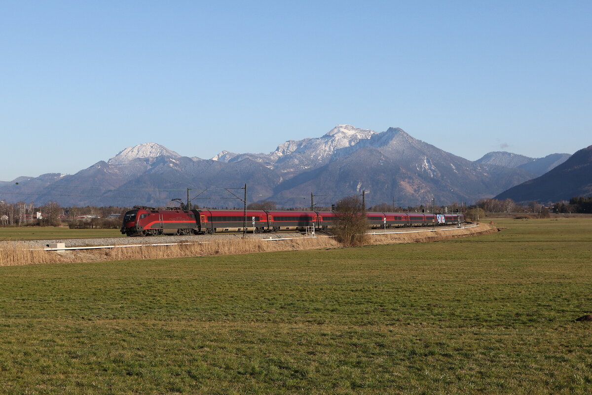 1116 201  Spirit of Vienna  war am 18. Mrz 2025 bei Bernau am Chiemsee in Richtung Rosenheim unterwegs.