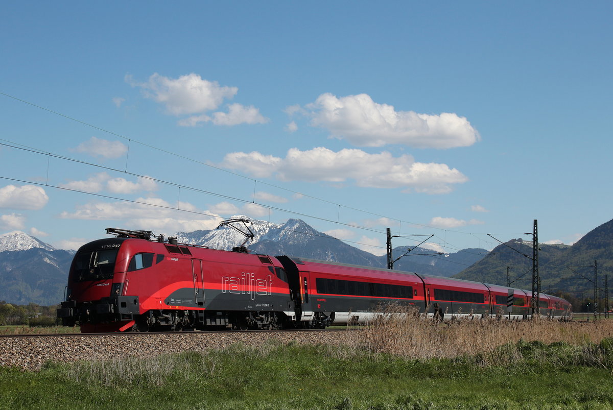 1116 247-8 vor dem Hintergrund des Hochgerns am 29. April 2016 bei Bernau am Chiemsee.