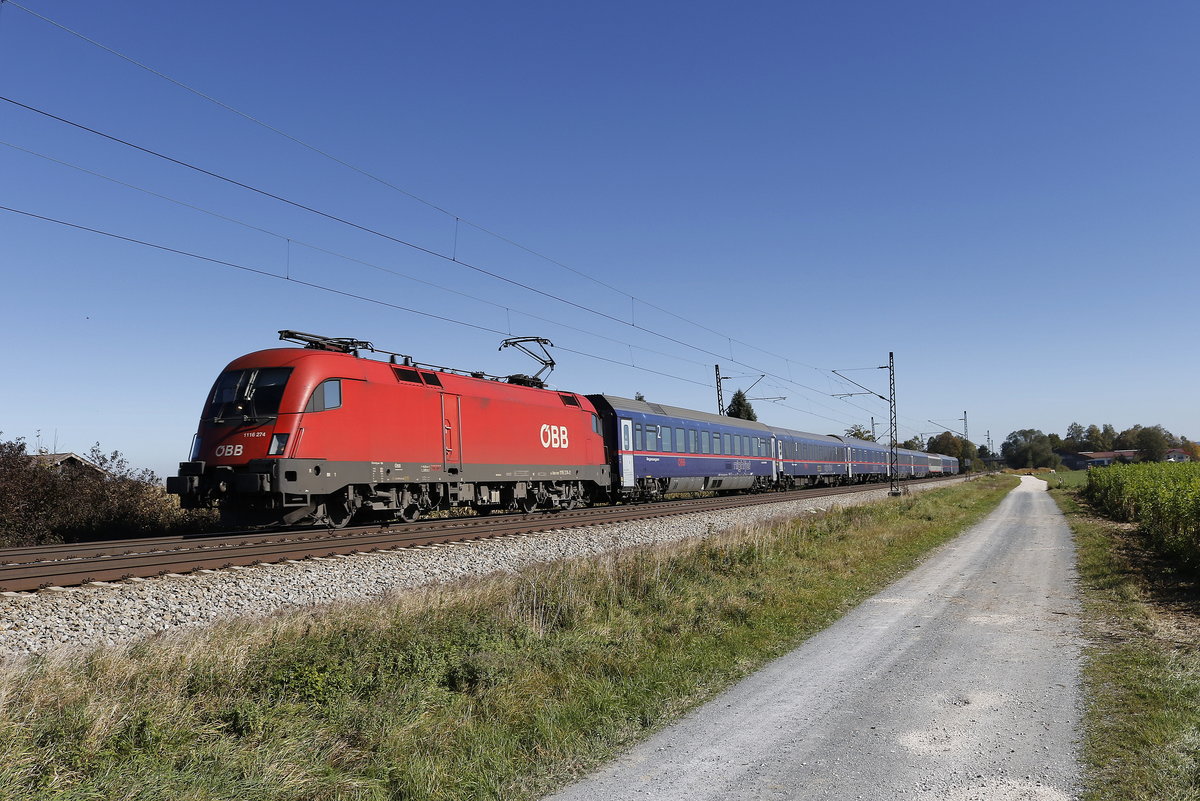 1116 274 -2 mit dem  Night-Jet  aus Salzburg kommend am 14. Oktober 2017 bei bersee.