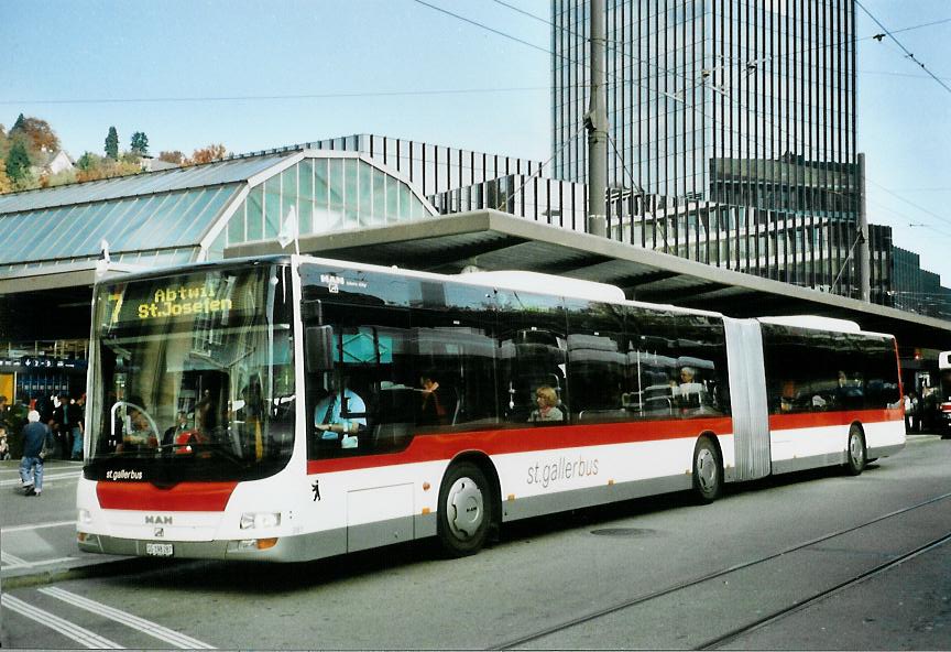 (111'613) - St. Gallerbus, St. Gallen - Nr. 287/SG 198'287 - MAN am 13. Oktober 2008 beim Bahnhof St. Gallen