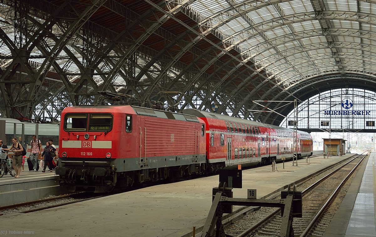 112 166 mit ihrem RE am 26.07.2016 im Leipziger Hbf