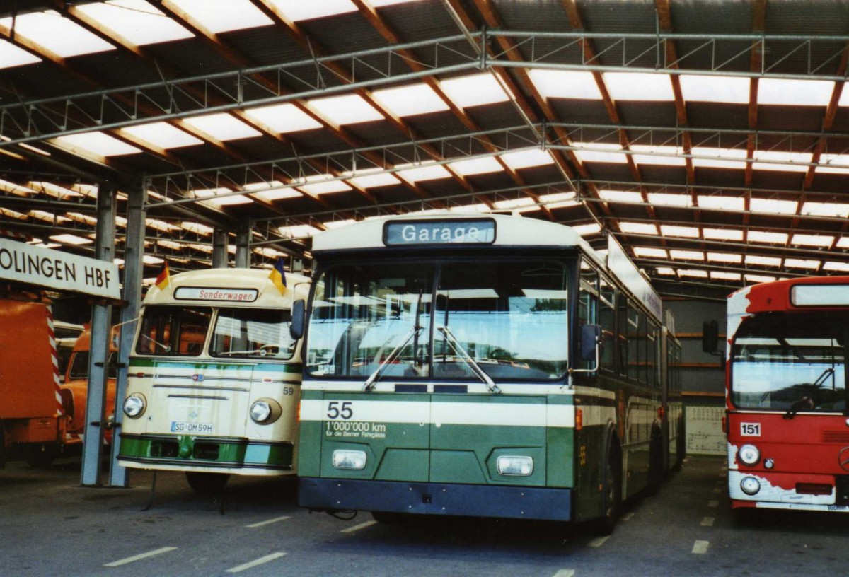 (118'030) - Aus der Schweiz: SVB Bern - Nr. 55 - FBW/Gangloff Gelenktrolleybus am 5. Juli 2009 in Solingen, Betriebshof SWS