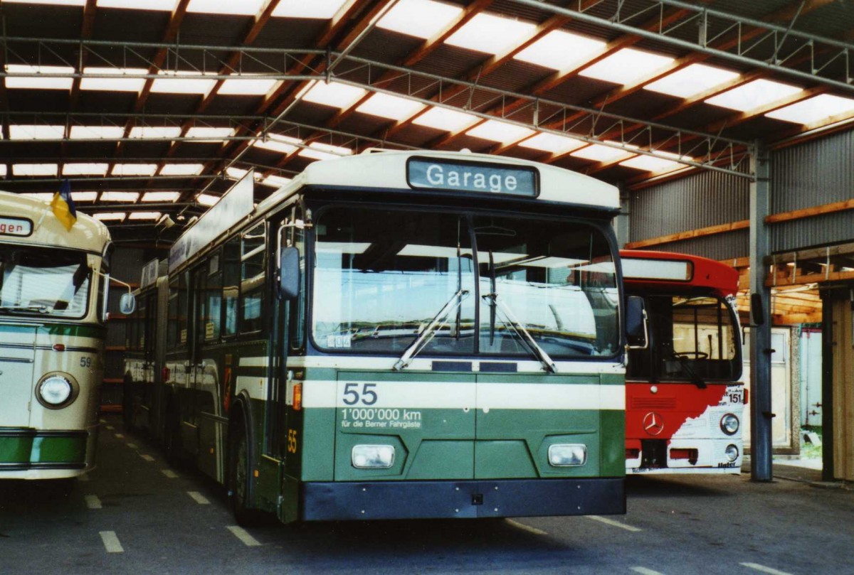 (118'033) - Aus der Schweiz: SVB Bern - Nr. 55 - FBW/Gangloff Gelenktrolleybus am 5. Juli 2009 in Solingen, Betriebshof SWS