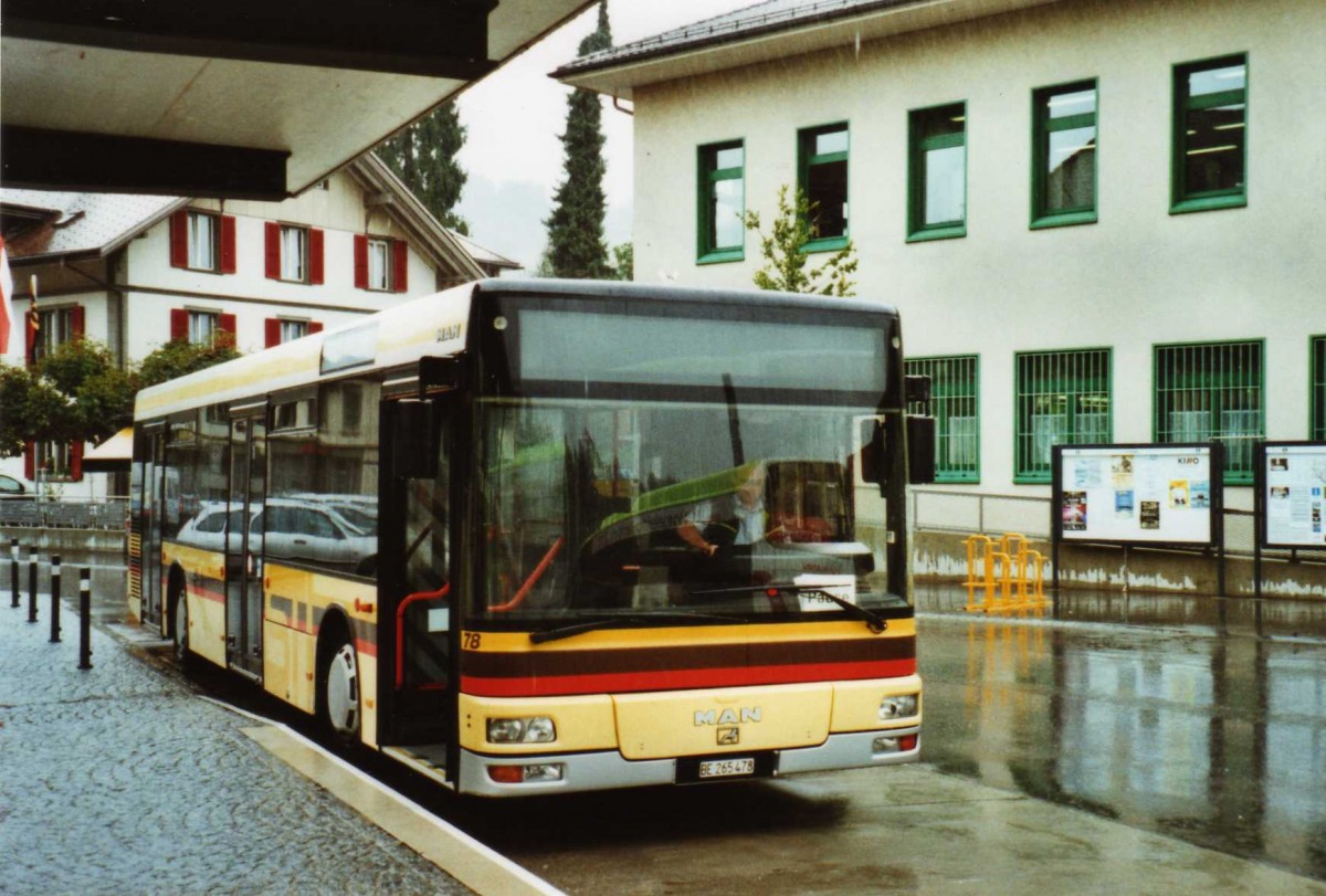 (119'401) - STI Thun - Nr. 78/BE 265'478 - MAN am 3. August 2009 beim Bahnhof Langnau (Einsatz Busland)