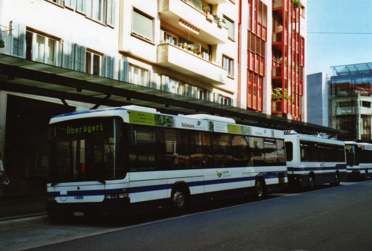 (119'726) - ZVB Zug - Nr. 111/ZG 70'187 - Scania/Hess (ex Nr. 87) am 15. August 2009 beim Bahnhof Zug