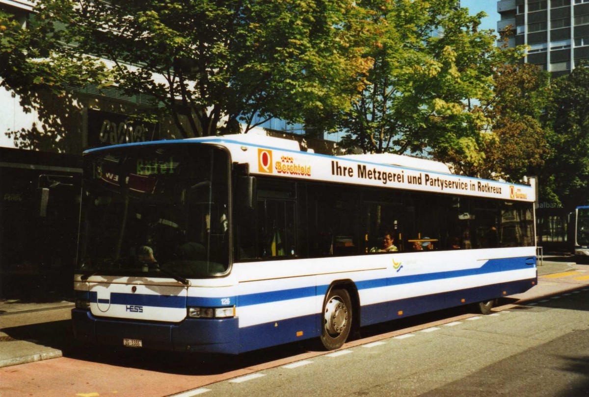 (119'736) - ZVB Zug - Nr. 126/ZG 3386 - Scania/Hess (ex Nr. 156) am 15. August 2009 in Zug, Metalli