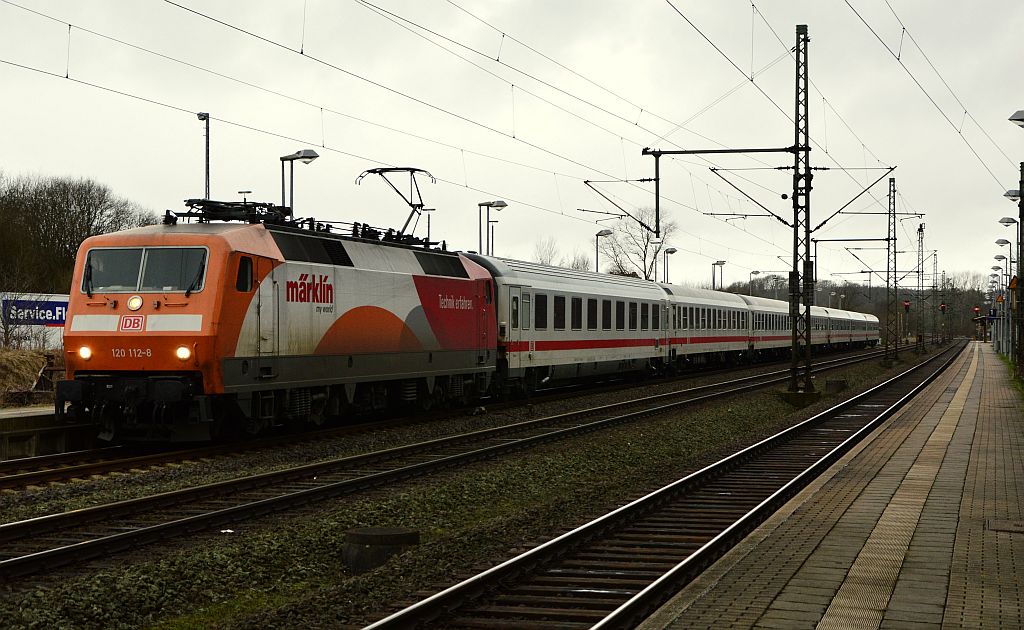 120 112-8  Märklin my World  war heute die Zuglok des IC 2417 Hanseat von Flensburg nach Köln Hbf. Schleswig 03.02.2013