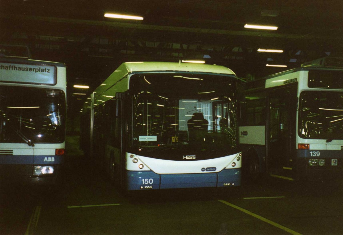 (123'107) - VBZ Zrich - Nr. 150 - Hess/Hess Gelenktrolleybus am 13. Dezember 2009 in Zrich, Garage Hardau