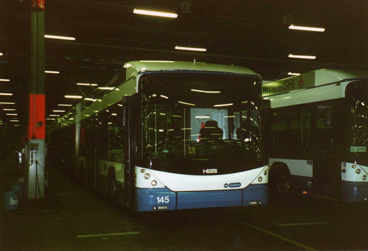 (123'110) - VBZ Zrich - Nr. 145 - Hess/Hess Gelenktrolleybus am 13. Dezember 2009 in Zrich, Garage Hardau
