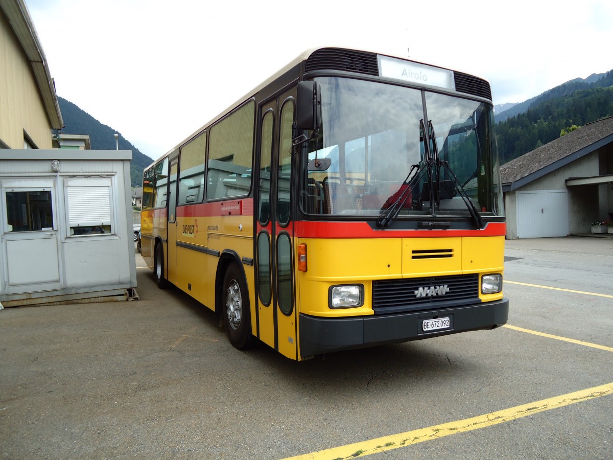 (127'574) - PostAuto Bern - BE 672'092 - NAW/Hess (ex AVG Meiringen Nr. 66; ex P 24'452) am 4. Juli 2010 in Airolo, Garage Marchetti