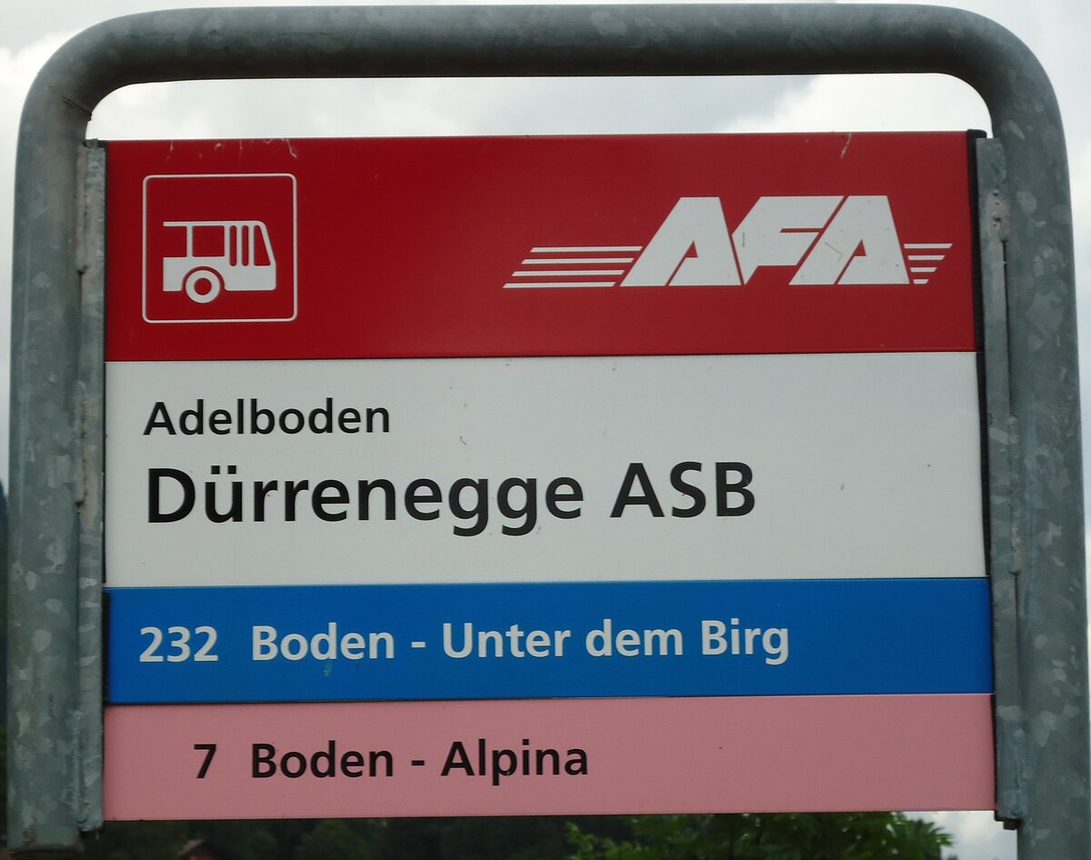 (127'963) - AFA-Haltestellenschild - Adelboden, Drrenegge ASB - am 11. Juli 2010