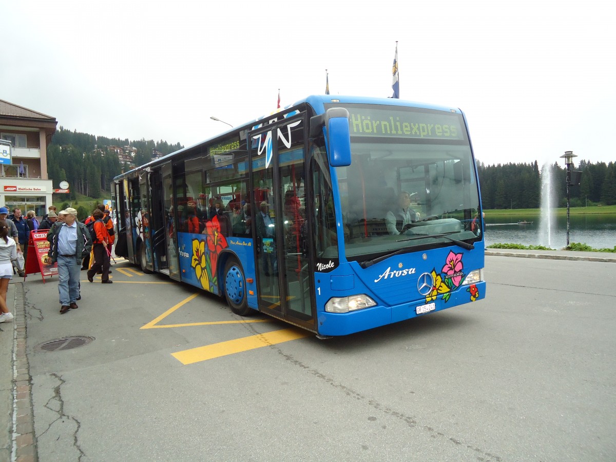 (128'717) - Pfosi, Chur - Nr. 1/GR 154'241 - Mercedes am 13. August 2010 beim Bahnhof Arosa