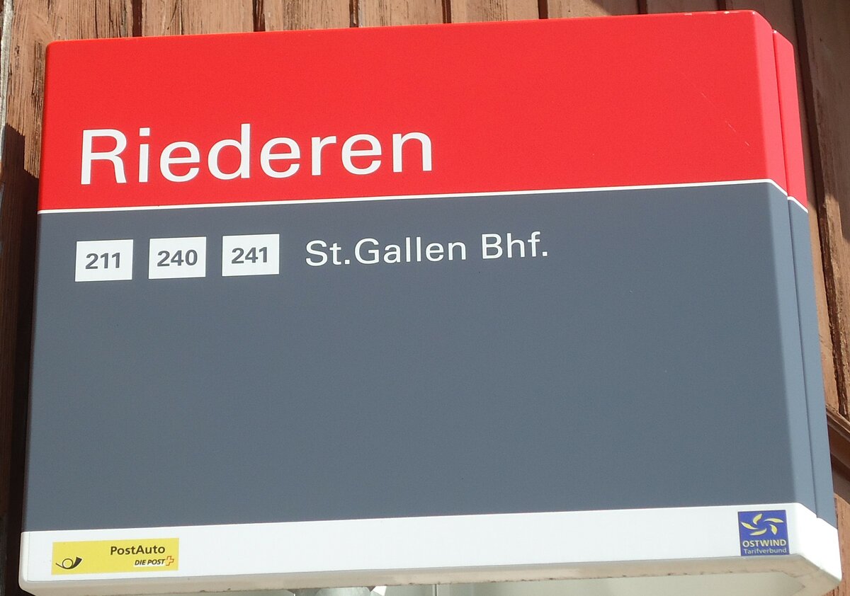 (128'855) - st.gallerbus/PostAuto-Haltestellenschild - St. Gallen, Riederen - am 21. August 2010