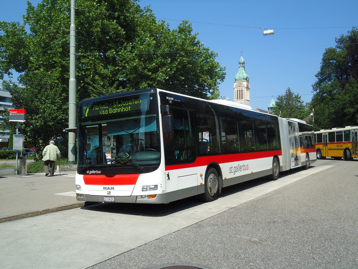 (128'862) - St. Gallerbus, St. Gallen - Nr. 281/SG 198'281 - MAN am 21. August 2010 in St. Gallen, Neudorf