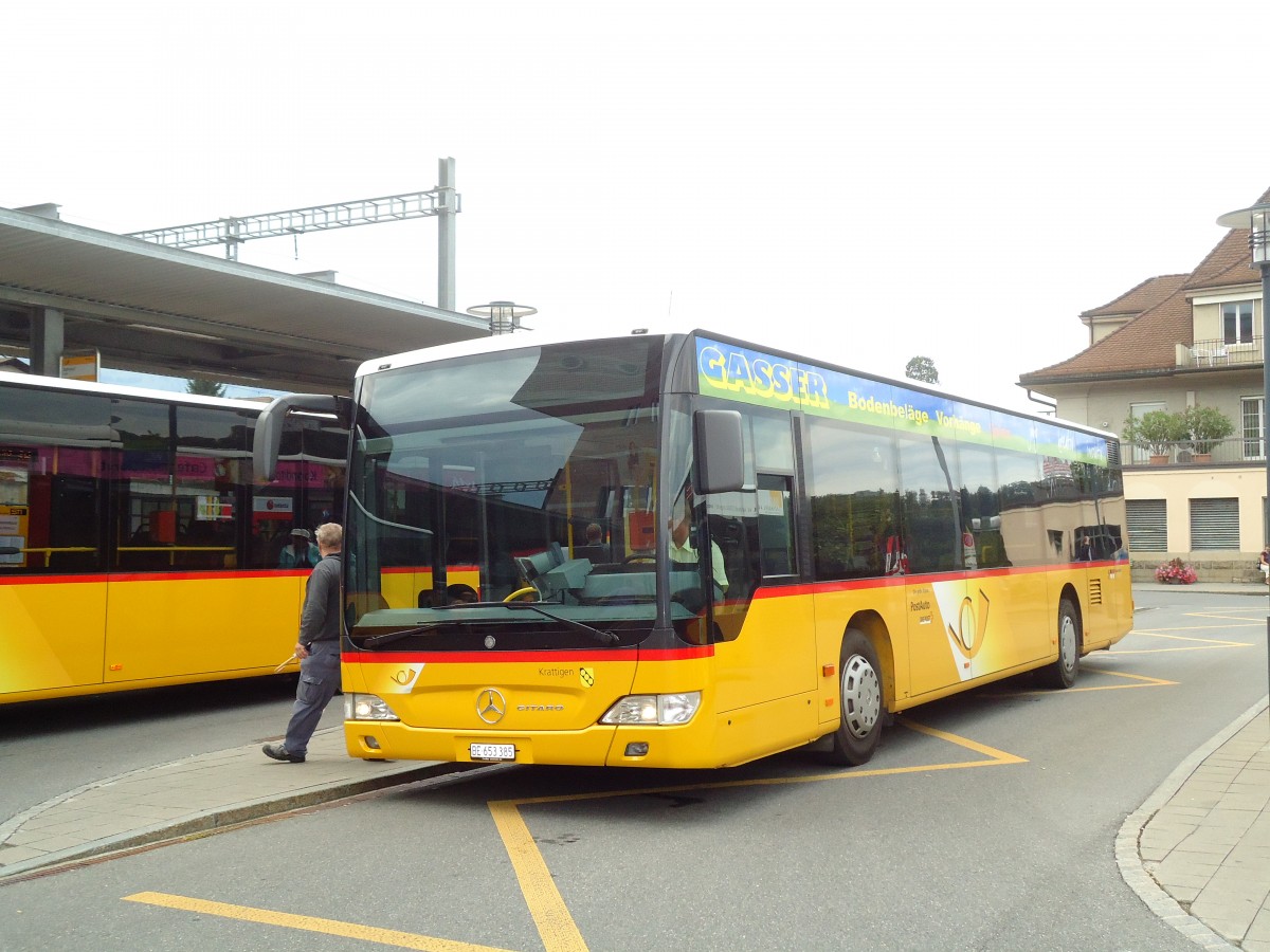 (129'131) - PostAuto Bern - BE 653'385 - Mercedes am 23. August 2010 beim Bahnhof Spiez