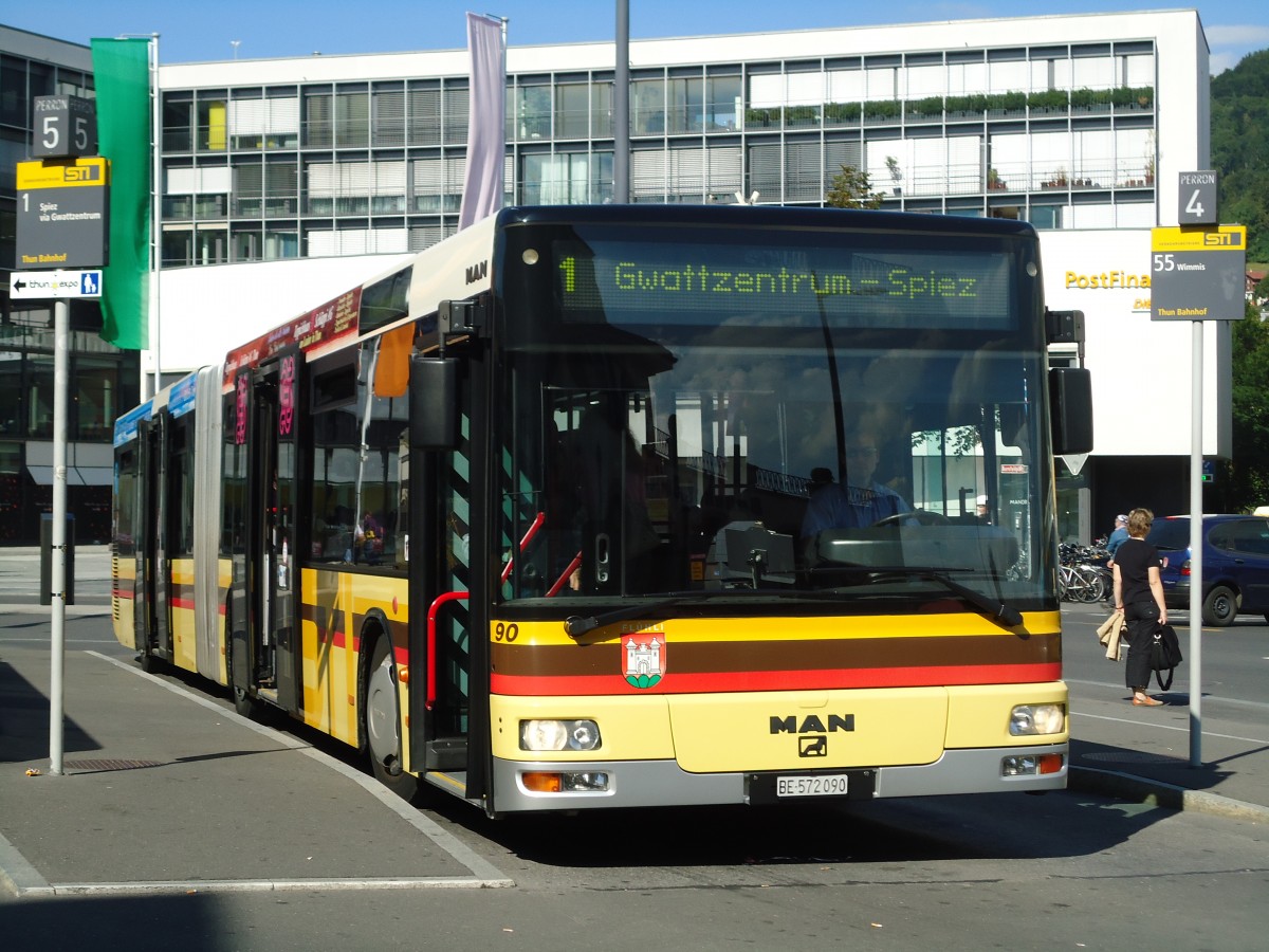 (129'313) - STI Thun - Nr. 90/BE 572'090 - MAN am 4. September 2010 beim Bahnhof Thun