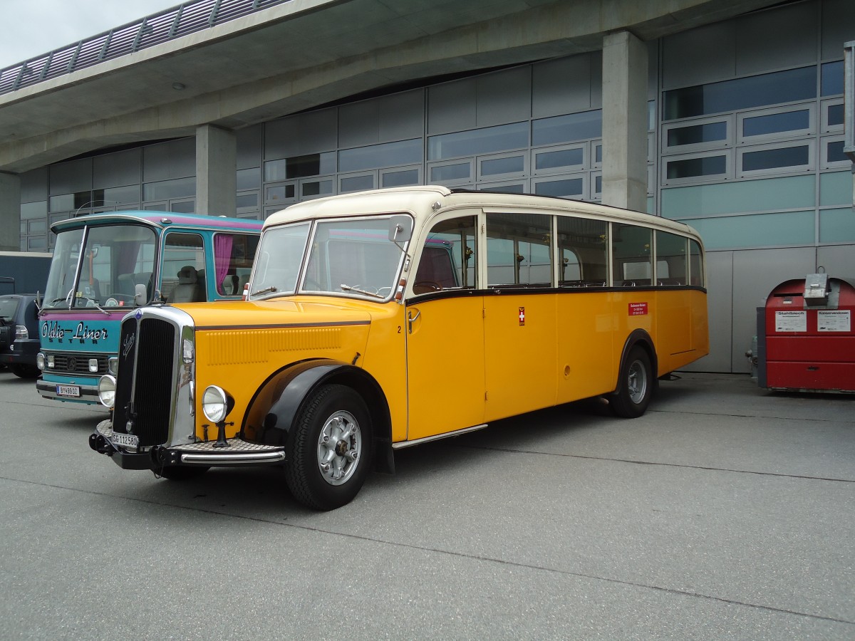 (129'941) - Baumgartner, Horn - Nr. 2/BE 112'580 - Saurer/Saurer (ex Mckli, Basadingen; ex Diverse Besitzer; ex OAK Wangen a.A. Nr. 10; ex P 23'082; ex P 2134) am 18. September 2010 in Breil, Militranlage