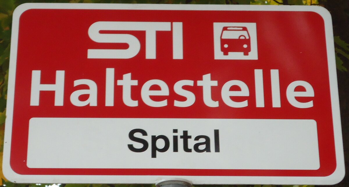 (130'299) - STI-Haltestellenschild - Thun, Spital - am 10. Oktober 2010