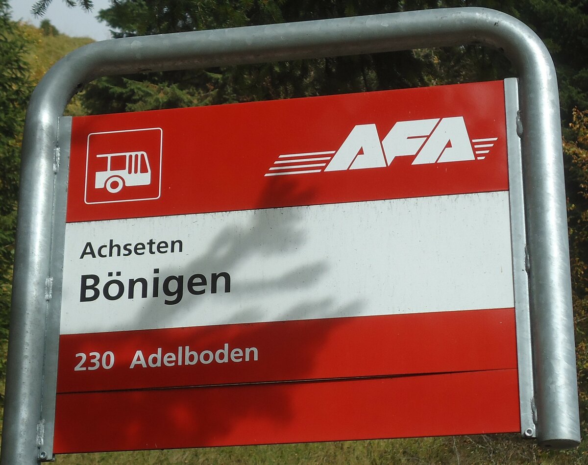 (130'333) - AFA-Haltestellenschild - Achseten, Bnigen - am 11. Oktober 2010