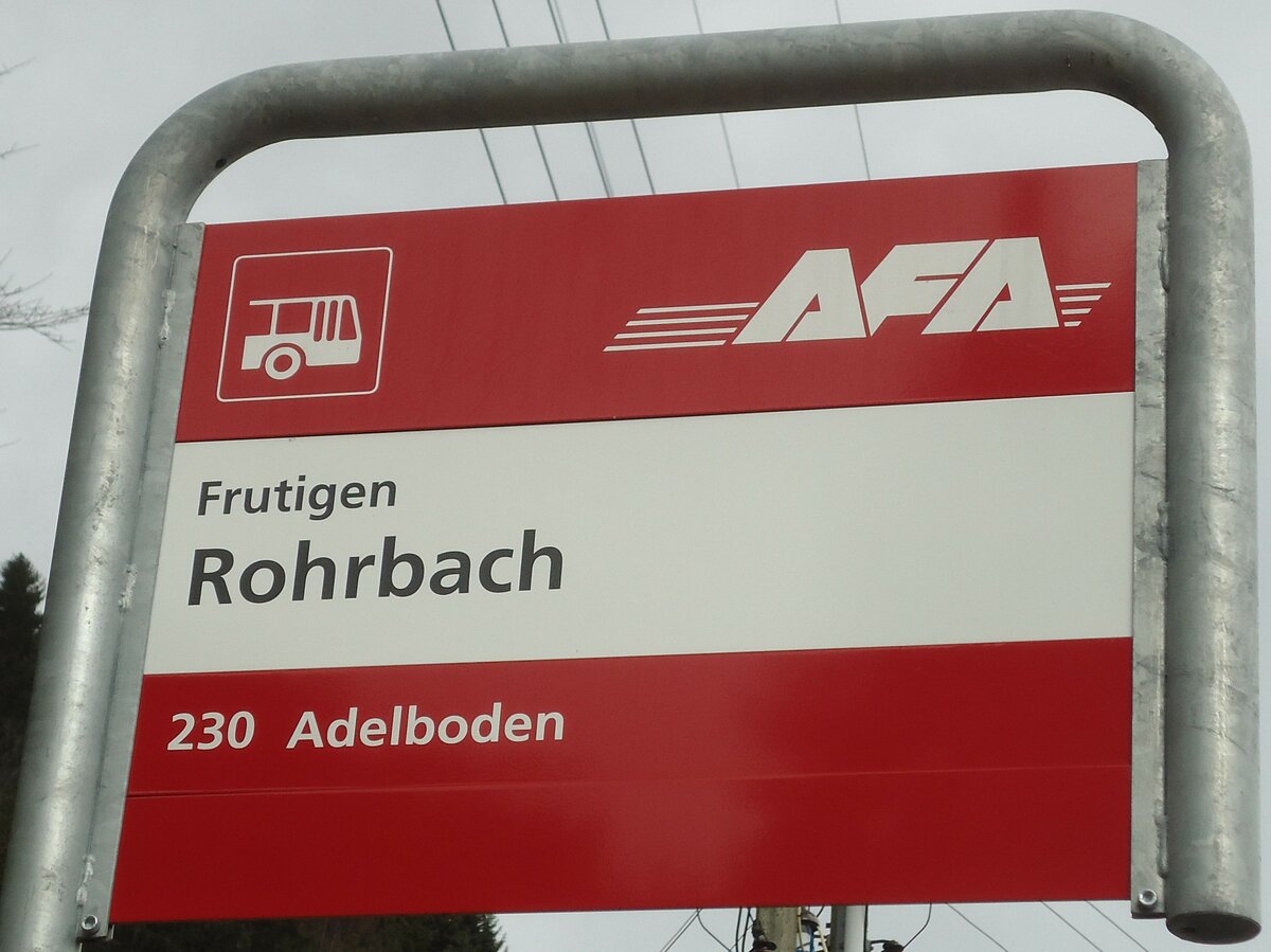 (130'969) - AFA-Haltestellenschild - Frutigen, Rohrbach - am 15. November 2010