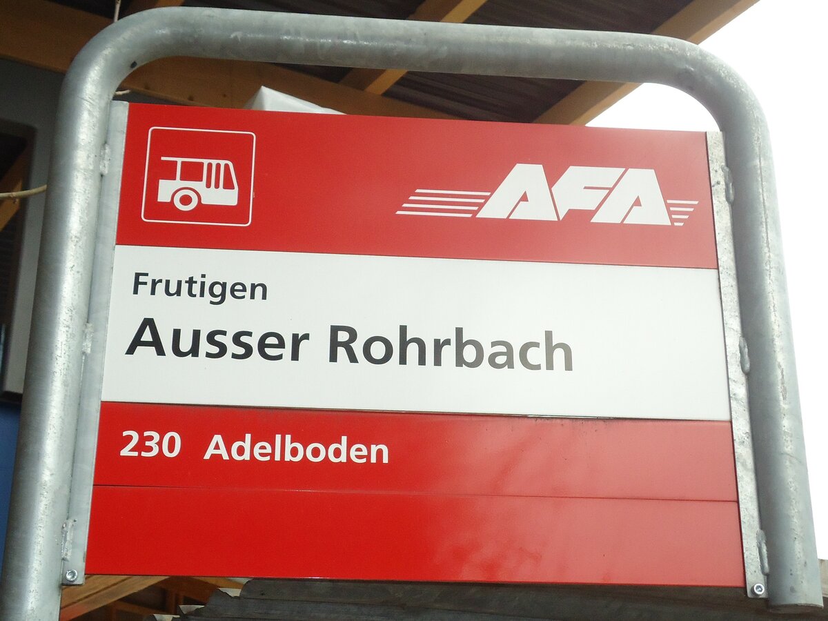 (130'971) - AFA-Haltestellenschild - Frutigen, Ausser Rohrbach - am 15. November 2010