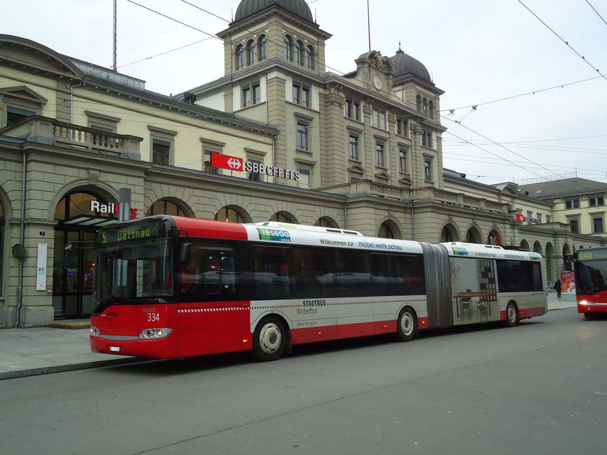 (131'036) - SW Winterthur - Nr. 334/ZH 730'334 - Solaris am 17. November 2010 beim Hauptbahnhof Winterthur