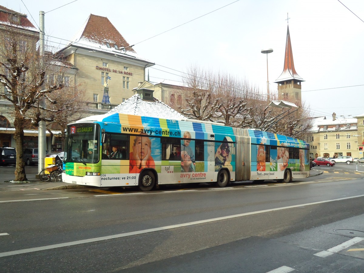 (131'098) - TPF Fribourg - Nr. 516/FR 300'396 - MAN/Hess Gelenkduobus am 26. November 2010 in Fribourg, Tilleul